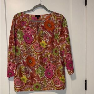 Talbots Pink and Orange Floral Paisley Blouse